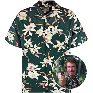 King Kameha Hawaiihemd Tom Selleck Original Hawaii-Hemd Herren Kurzarm Front-Tasche Stylish grün XL