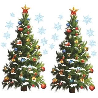 2 Blätter Weihnachtsbaum Wandaufkleber aus PVC, Wasserfest, Ablösbar | Selbstgemacht Fenster und Wanddeko, für Glatte Flächen im Schlafzimmer, Farbenfrohes Muster für Zuhause