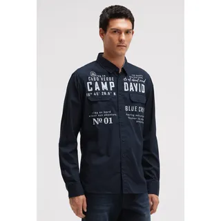 Langarmhemd CAMP DAVID, Herren, Gr. 4XL, Normalgrößen, blau, Web, Material: 100% Baumwolle, regular fit normal, 1-Knopf-Manschette, Hemden, mit Klappentaschen