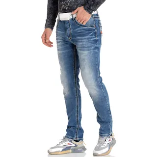 Slim-fit-Jeans, mit auffälligen Kontrastnähten, Gr. 32 - Länge 32, BLUE, , 82376921-32 Länge 32