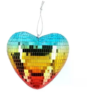 Boland Hängedekoration Discokugel Herz Regenbogen 19 cm bunte Spiegelkugel für Pride Party, reflektiert Licht in bunten Farbspielen Regenbogen Pride Party bunt