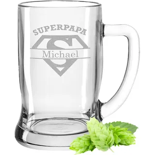 Gravur-Max Leonardo Bierkrug 0,5L mit Gravur & Name – personalisiertes Bierglas „Superpapa“ – Bierkrug personalisiert – spülmaschinenfest – Geschenk für Männer