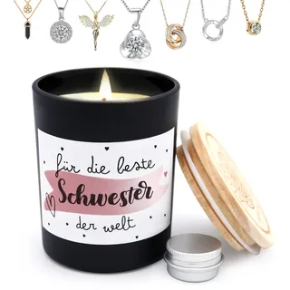 *Alster Herz* Beste Schwester, Schmuckkerze als Schwester Geschenk zum Geburtstag, Duftende Sojakerzen für Zuhause, Kerze mit Schmuck Überraschung