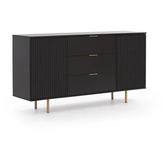 Lomadox Sideboard NADOR-132, 150cm breit, matt schwarz, goldfarbene Metallgriffe und -füße schwarz