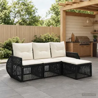 vidaXL Gartensofa-Set 4-tlg. Schwarz/Cremeweiß