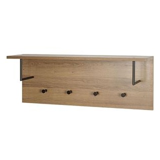 Haku-Möbel Wandgarderobe Parma 8, 37147, Holz, 80 x 30cm, mit 2 Kleiderstangen und 4 Haken, eiche