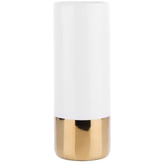 Beliani - Blumenvase Weiß Mit Gold Steinzeug 14 X 33 Cm Gerade Flaschenform Rund Elegant Modern