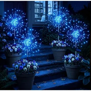 btfarm Solarlampen für Außen,4 Stück 120LED Gartendeko Solarleuchten 8 Modi | Wetterfest Solarleuchten Garten Pusteblume Solarstecker für Außen Garten Balkon Terrasse Blumenkästen Hof Deko, Blau