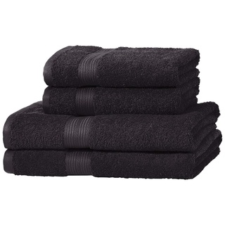 Amazon Basics Badetuch Handtuch-Set, Ausbleichsicher, 2 Badetücher und 2 Handtücher, 100% Baumwolle 500g/m2, 4 Stück, Schwarz,140 x 70 cm & 100 x 50 cm