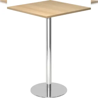 bümö Stehtisch Büro, Bistrotisch eckig 80 x 80 cm - Bartisch Eiche, Stehtisch Holz-Platte, Säule aus Metall verchromt, Buffettisch, Säulentisch,