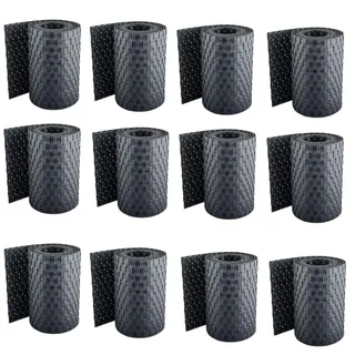 Sellon24® Rattan Sichtschutz-Streifen Rattanoptik Sichtschutz für Stabmattenzaun Flechtoptik 255 x 19 cm (RD03_anthrazit_12 Stück)