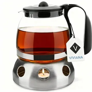 Viviana Glas‐Teekanne „Shov Edition“ – hitzebeständige Teekanne mit Edelstahl‐Infuser, ideal für losen Tee & Klarglas-Optik (1250ml mit Stövchen)