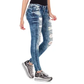 Slim-fit-Jeans CIPO & BAXX Gr. 28, Länge 34, blau Damen Jeans Röhrenjeans mit Glitzer-Elementen im Slim-Fit