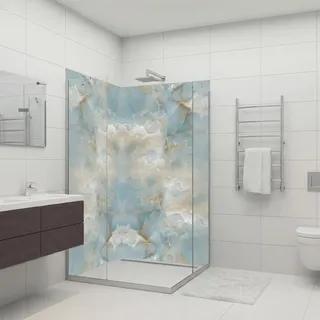 dedeco Eck-Duschrückwand wasserfest Motiv: Marmor V8, 2 x 90x200 cm, Badrückwand, Fliesenersatz fugenlos Wandverkleidung Duschplatte Duschrückwände aus Aluminium, Made in Germany