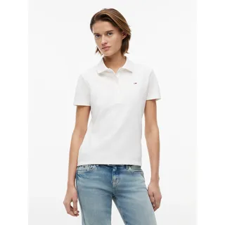 Poloshirt TOMMY JEANS "TJW SLIM ESSENTIAL SS POLO", Damen, Gr. L (42/44), weiß (ecru), Single Jersey, Obermaterial: 97% Baumwolle, 3% Elasthan, unifarben, slim fit normal, Rundhals, Shirts, Baumwollmischung, slim fit