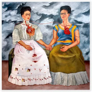 Frida Kahlo Die zwei Fridas, 1939 Poster 50 x 50 cm | Surrealistische Malerei mit Symbolismus | Doppeltes Selbstporträt mit verbundenen Herzen und traditioneller Kleidung