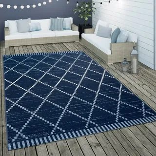 Paco Home In- - Outdoor Flachgewebe Teppich Ethno Geometrisch Skandi-design In Blau Weiß, Grösse:80x150 cm