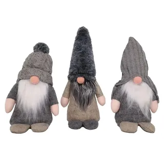 Hausleben Winterwichtel Trio 25 cm – 3er Set – Skandinavische Weihnachtsdeko – Deko Wichtel Grau & Beige mit Bart & Mütze – Weihnachtsfigu...