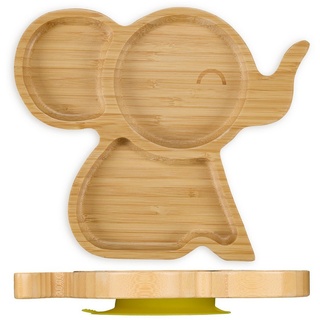 relaxdays Kindergeschirr-Set Baby-Teller mit Saugnapf "Elefant", 1 Personen, Bambus braun