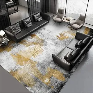 Moderner Teppich, waschbar, rutschfest, weich, rechteckig, für Wohnzimmer, Schlafzimmer, Flur, Küche, Büro, 140 x 200 cm, Grau / Gelb