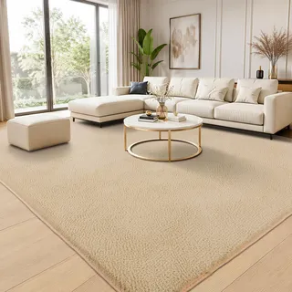 iEvery Teppich Wohnzimmer 200x300 - Waschbarer Kuscheliger Kurzflor Teppich Moderner Wohnzimmerteppich, Weich & Pflegeleicht Carpet rutschfest für Schlafzimmer, Bettvorleger & Kinderzimmer, Beige