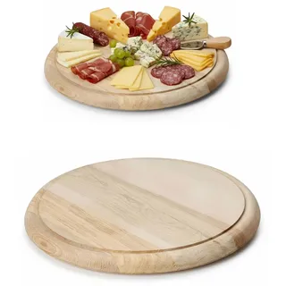 LS-LebenStil Holz Fleischteller 25cm Rund Nachhaltig Birke FSC Schneidebrett mit Saftrille Brotzeitbrett Schneidebrett Servierteller Pizzateller Vesperbrett Käsebrett Steakbrett Holzbrett Pizzabrett