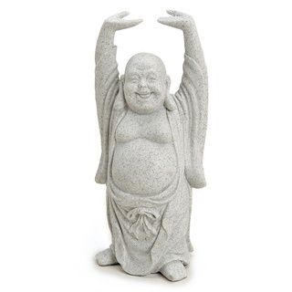 TEMPELWELT® Deko Figur Happy Buddha stehend 16 cm, Polystein Stein Optik grau, Statue Dicker Mönch lachend, Glücksbuddha Budai Buddhafigur Gott Asien