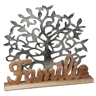 formano Dekoobjekt Schriftzug Family mit Lebensbaum Aluminium + Mango Holz 51 cm