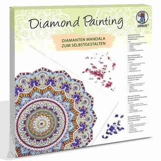 URSUS Erwachsenen Bastelsets Diamond Painting Diamanten Mandala, hellblau/rot/gelb (Set 1)
