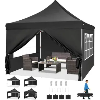 luxuskollektion Faltpavillon 3 x 3 m inkl. 4 Seitenteile Schwarz