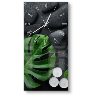 DEQORI Wanduhr 'Spa-Konzept auf Schiefer' (Glas Glasuhr modern Wand Uhr Design Küchenuhr) grün|schwarz 30 cm x 60 cm