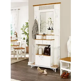 Garderobe mit Spiegel MEXICO Weiß Honigfarbig Landhausstil Shabby Möbel