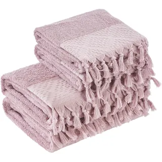 Handtuch Set DONE. "Provence Bohéme" Handtücher (Packung) Gr. (4 St.), rosa (altrosa) Handtuch-Sets Uni-Farben, Boho-Style, mit auffälliger Borte & Fransen
