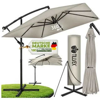 tillvex Sonnenschirm tillvex® Sonnenschirm eckig 235 x 235 cm Ampelschirm Gartenschirm, Kurbelschirm Marktschirm wasserdicht 360° drehbar, mit Kurbel & Windschutz Gartenschirm Aluminium, Alu Ampelschirm Ø 330 cm Rechteckig + Abdeckung