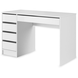 Schreibtisch mit 5 Schubladen | Computertisch 120cm GUSTAW: Hochglanz Weiß