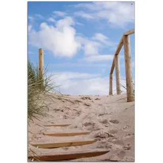 Wallario Outdoor-Poster für Garten oder Balkon Auf der Holztreppe zum Strand, Motivbanner Größe: ca. 60 x 90 cm, Outdoor-Bild