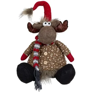 Elch 36cm (48cm) Hirsch sitzend Weihnachtliche Dekofigur Rentier rot-braun