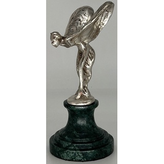 Casa Padrino Luxus Briefbeschwerer Skulptur Frau mit Flügeln Silber / Grün 7 x 8 x H. 16 cm - Elegante Bronze Figur mit Marmorsockel - Schreibtisch Deko - Luxus Deko - Deko Accessoires