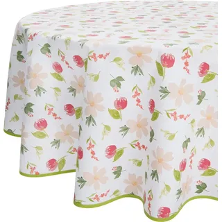 Erwin Müller Tischdecke Tischdecke, abwaschbar Blumen grün|rosa rund | 160 cm x 160 cm