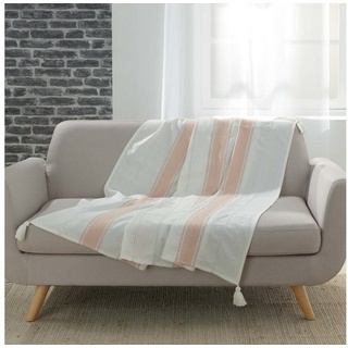 Tagesdecke, dynamic24, Baumwolle Wohndecke 125x150 Kuscheldecke Sofa Couch Decke Überwurf beige|rosa