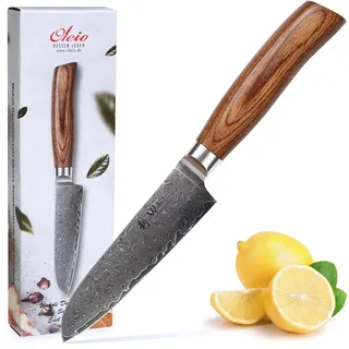 Wakoli EDIB Pro Premium Santoku Messer klein mit 11 cm Klinge gefertigt aus 67 Lagen echtem Damaststahl mit Pakkaholzgriff I Damastmesser Küchenmesser und Profi Kochmesser