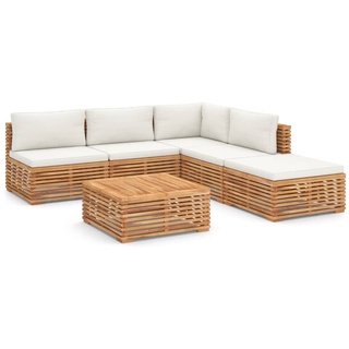 vidaXL 6-tlg. Garten-Lounge-Set mit Kissen Creme Massivholz Teak