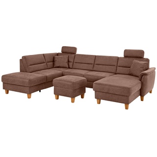 Wohnlandschaft HOME AFFAIRE "Palmera" Sofas Gr. B/H/T: 308 cm x 89 cm x 212 cm, Luxus-Microfaser Lederoptik, Ottomane links, mit Bettfunktion-ohne Bettkasten, braun (haselnuss) Wohnlandschaften Federkern, wahlweise mit Bettfunktion und mitohne Stauraum
