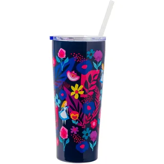 Silver Buffalo Disney Alice im Wunderland doppelwandiger Edelstahlbecher mit Strohhalm, 625 ml, mehrfarbig