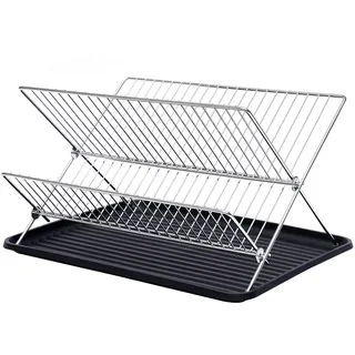 Abtropfgestell Geschirr Schwarz, 2-stöckiges faltbares Abtropfgestell, Geschirrtrockner Für Küche, Teller, Schüsseln, Tassen, Organizer, Lagerregal Geschirrablage Abtropf, 42.5*31.3*20.5cm