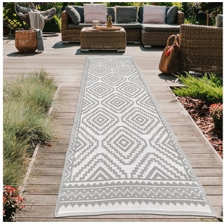 Teppich Wetterfester Kunststoff-Outdoor-Teppich mit Azteken-Motiv in grau, Teppich-Traum, rechteckig, UV-Beständig grau 90 cm x 300 cm