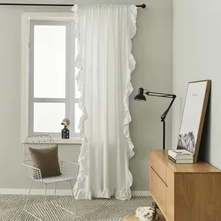 Herfair Moderne Vorhänge, 2er Set Halbtransparent Prinzessin Vorhänge mit Gerafftes,Unifarben Gardinen Vorhang,Gardienen in Baumwolle Leinen für Küche Wohnzimmer Schlafzimmer (150X220CM,weiß)