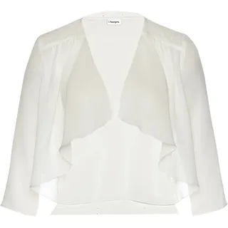 Boleroblazer BONPRIX, Damen, Gr. 44, wollweiß, Chiffon, Obermaterial: 100% Polyester, leicht transparent, unifarben, figurumspielend taillenlang, Blazer, für festliche Anlässe und Hochzeiten, 3/4-Ärmel, Wasserfallkragen
