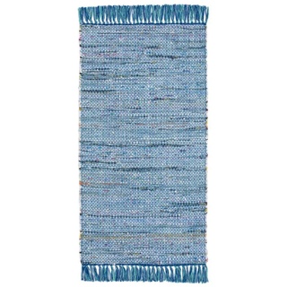 -LUXOR- living Teppich Frida Baumwolle Naturfaser Handgewebt Handwebteppich blau, 60 x 120 cm