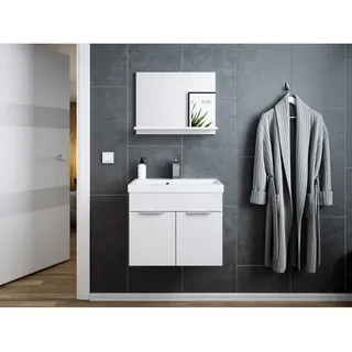 Badmöbel-set Slimline Vega 2tlg Mit Spiegel Softclose Weiss Hochglanz/weiss Matt